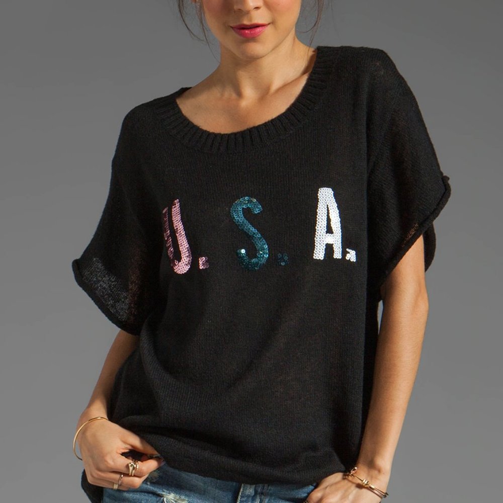 Wildfox USA Lake House Sequin Tee, Black, XS